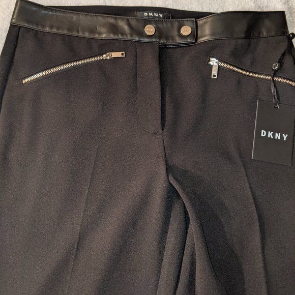 DKNY Black Pants with Faux Leather Waist Band - Picture 3 of 6